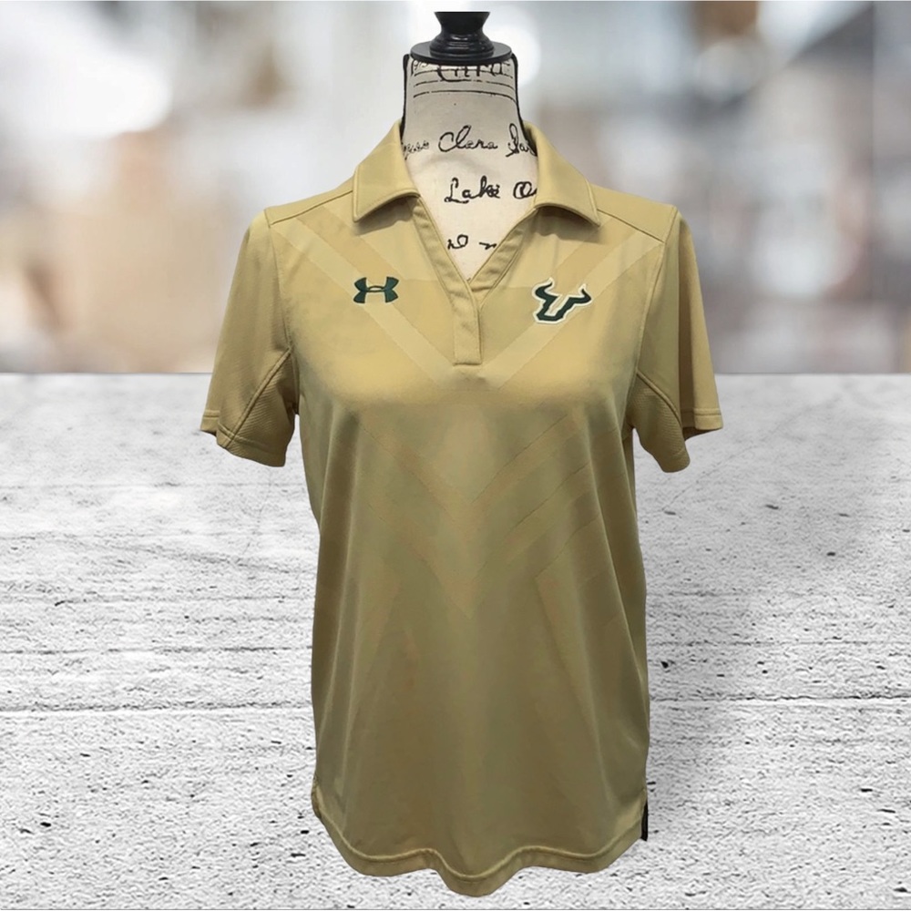 Under Armour USF BULLS University of South Florida Gold Embroidered Polo Shirt S